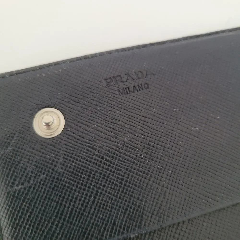 Vintage Prada Milano Green Nylon Saffiano Leather Envelope Wallet Made in Italy‎